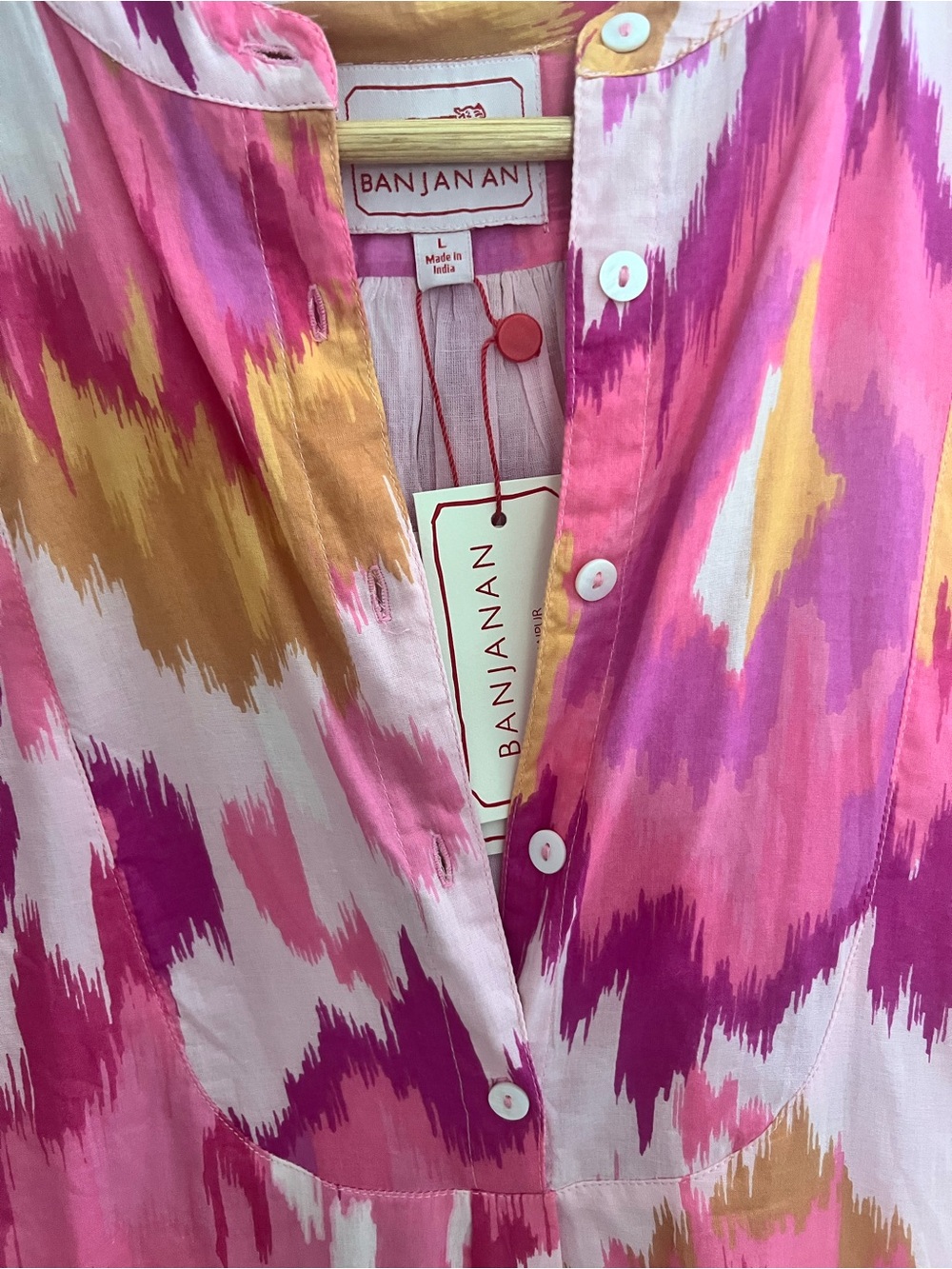 Banjanan Pink and Gold Ikat Button-Front Maxi Dress - Picture 2 of 8